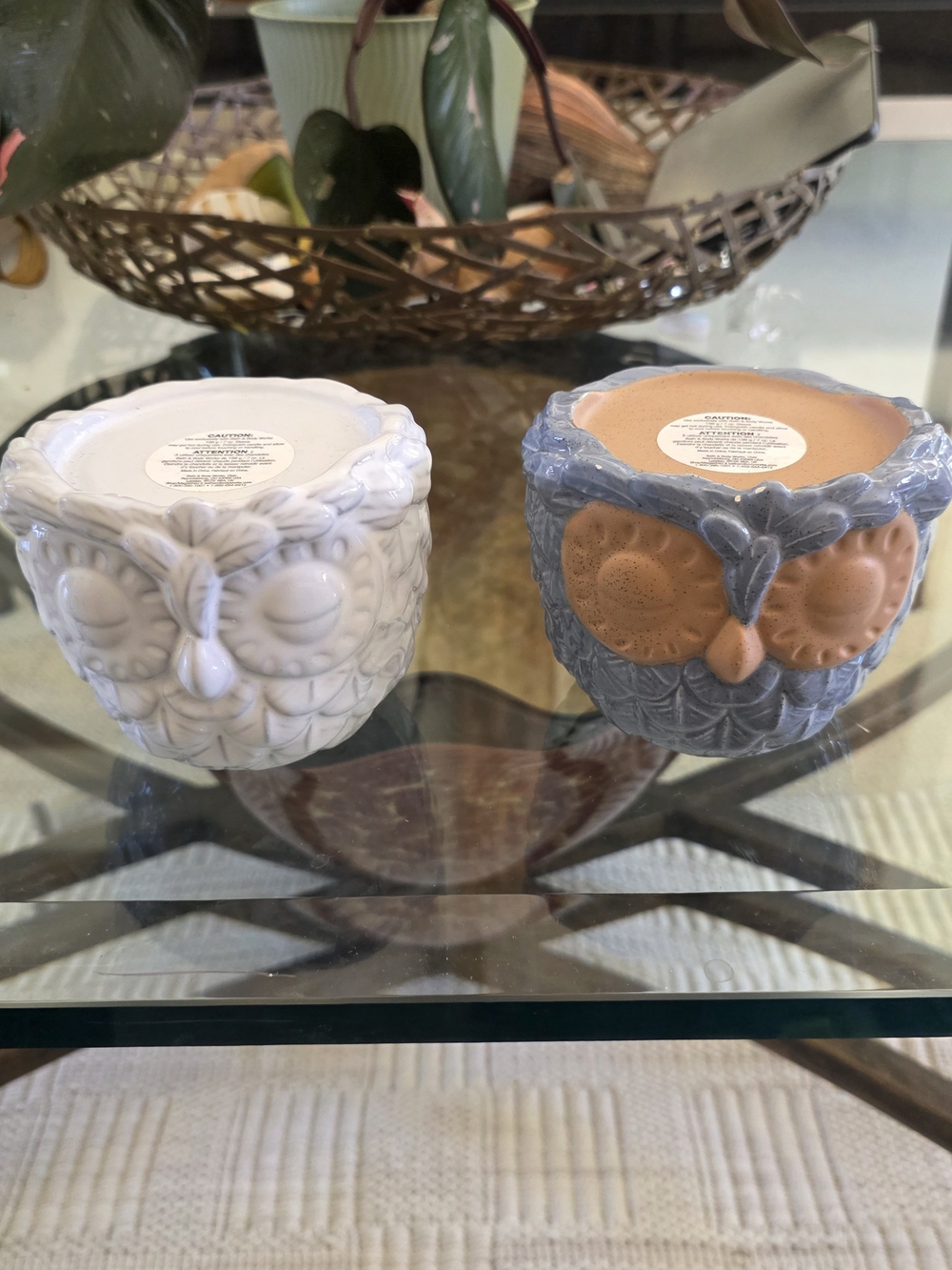Bath & Body Works BLUE/WHITE OWL Single Candle Holder Look At Pictures Has Chips